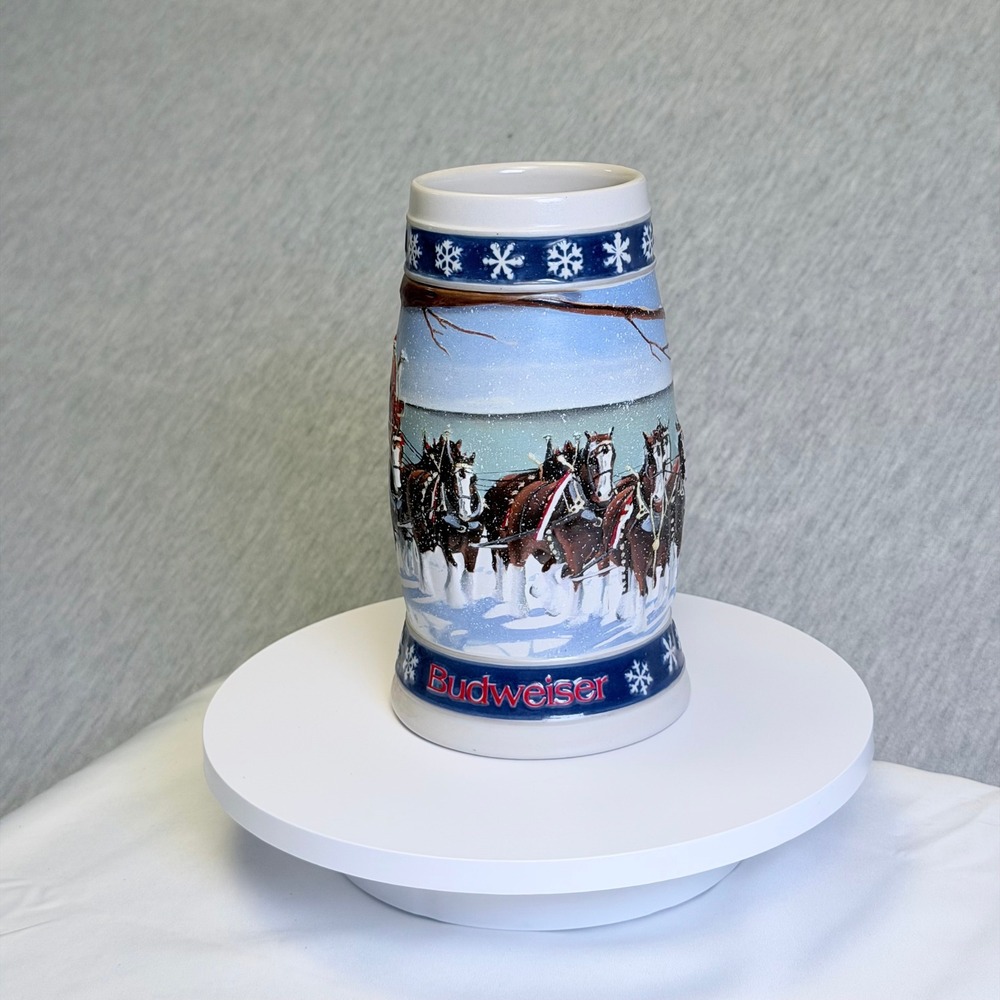 1995 Budweiser Holiday Stein Lighting the Way Home Clydesdale Christmas Mug CS24 - Picture 3 of 6
